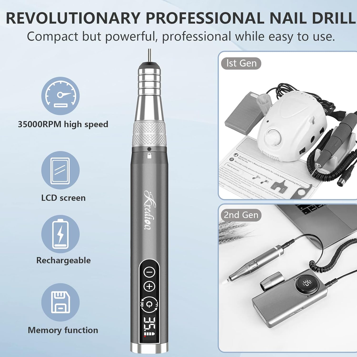 Kredioo Toenail Drill Cordless Rechargeable (Incl 6 Bits) Electical appliances - Blister Prevention
